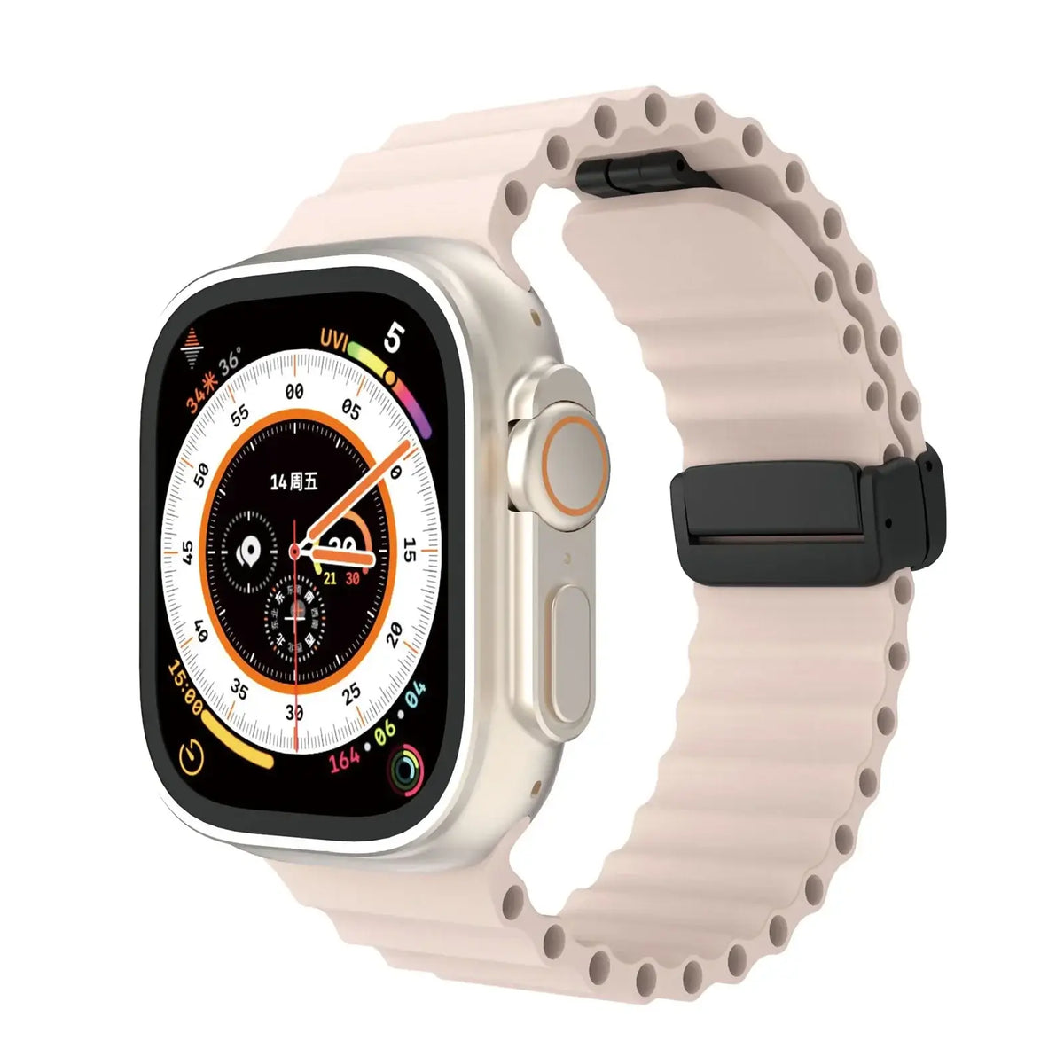 Pale Blush ridged silicone Apple Watch band with magnetic clasp