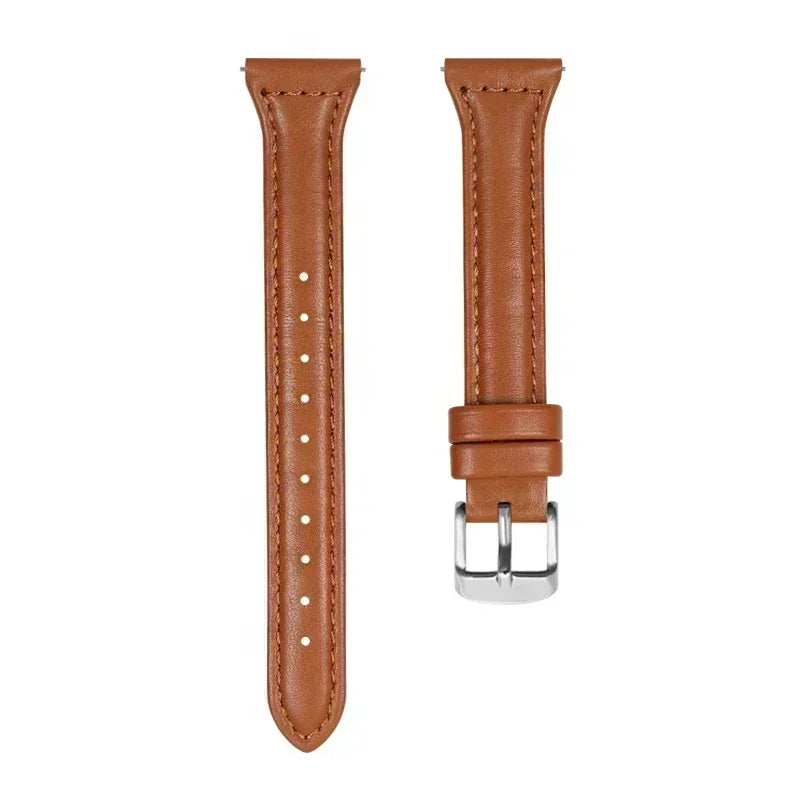 OnePlus Watch Band Leather Slim Strap Bracelet for Smartwatch in brown leather with silver buckle.