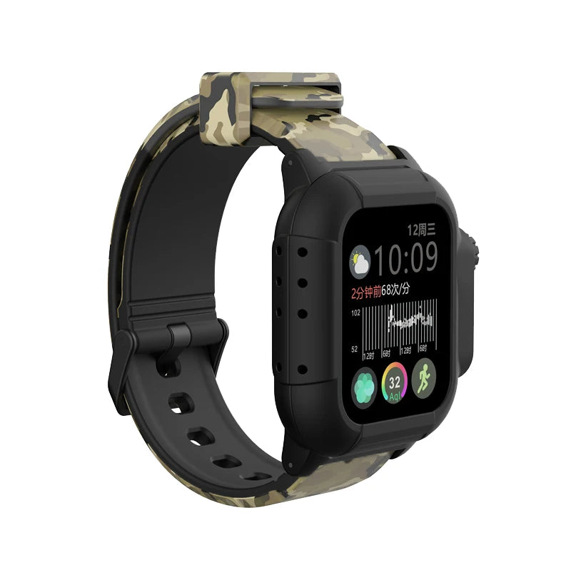 Silicone Apple Watch Band & Case - Solid, Camo & Luminous in Desert Camo / Black