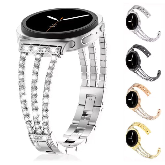 Samsung Galaxy Stainless Steel Diamond Watch Band - Watch8/Watch8 Classic/Watch9 in silver with diamond accents.