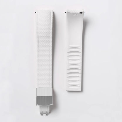 Garmin Curved-End FKM Rubber Band in White with Silver Clasp