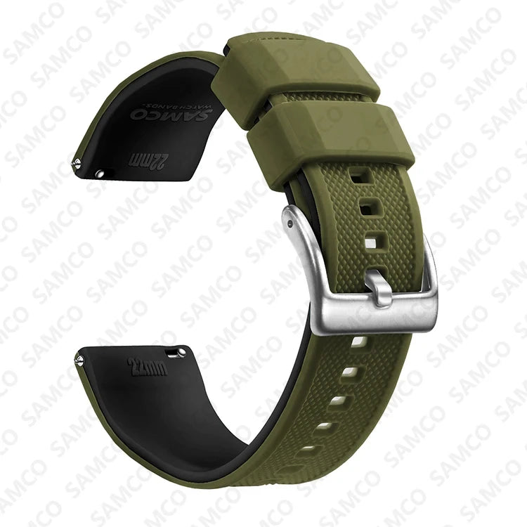 Motorola Moto Textured Silicone Band with Buckle Choices — Olive / Black / Silver Buckle