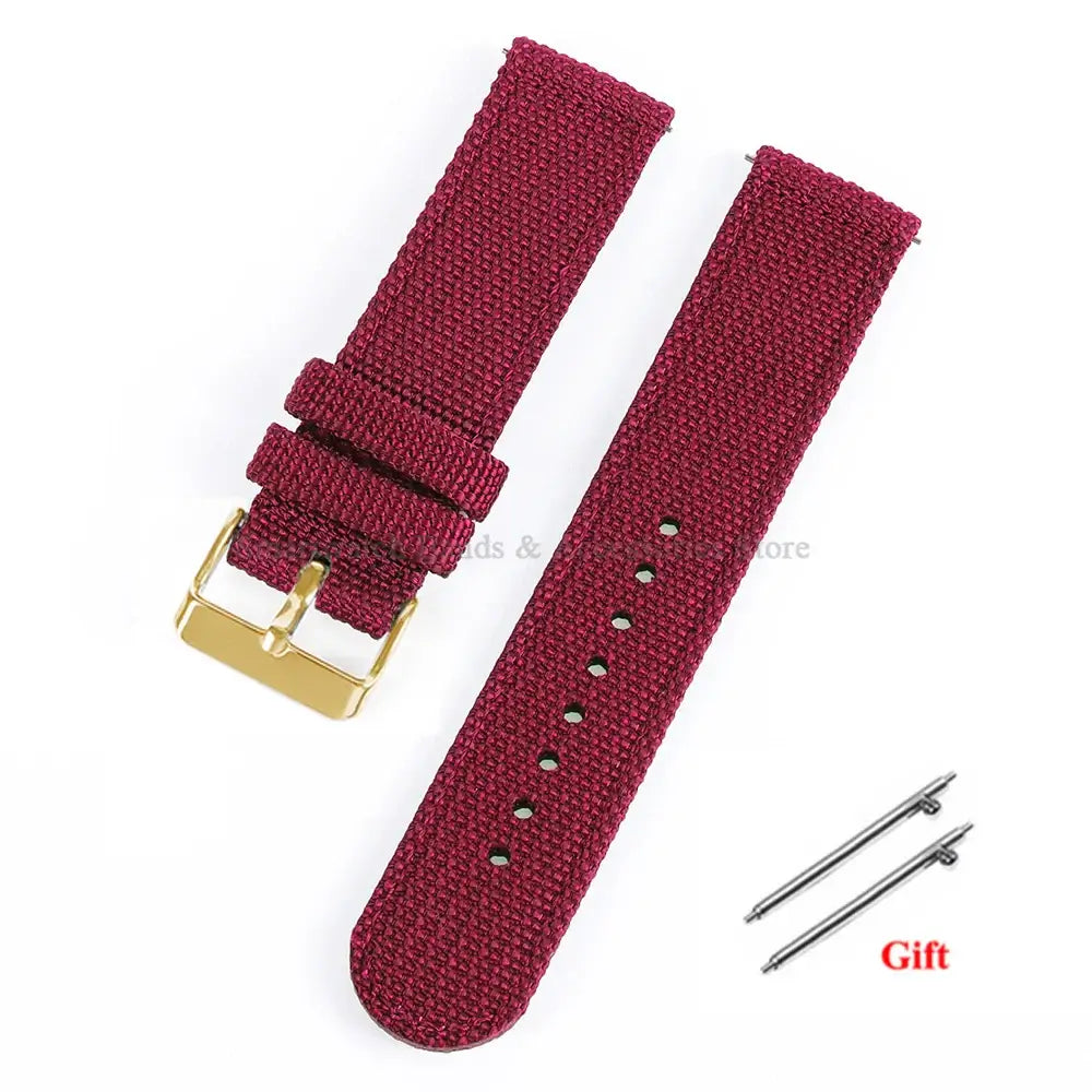 TicWatch Woven Nylon Band with Buckle Options - Wine Red / Gold Buckle