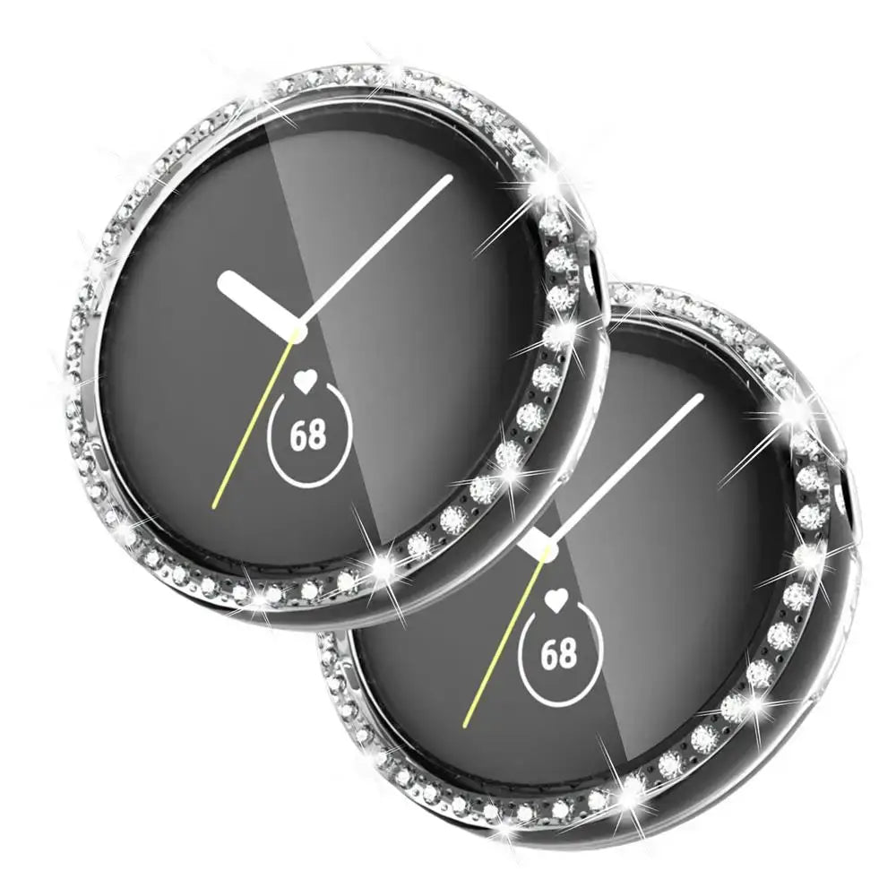 Bedazzled case and cover for Google Pixel Watches, featuring a stylish design and sparkling embellishments.