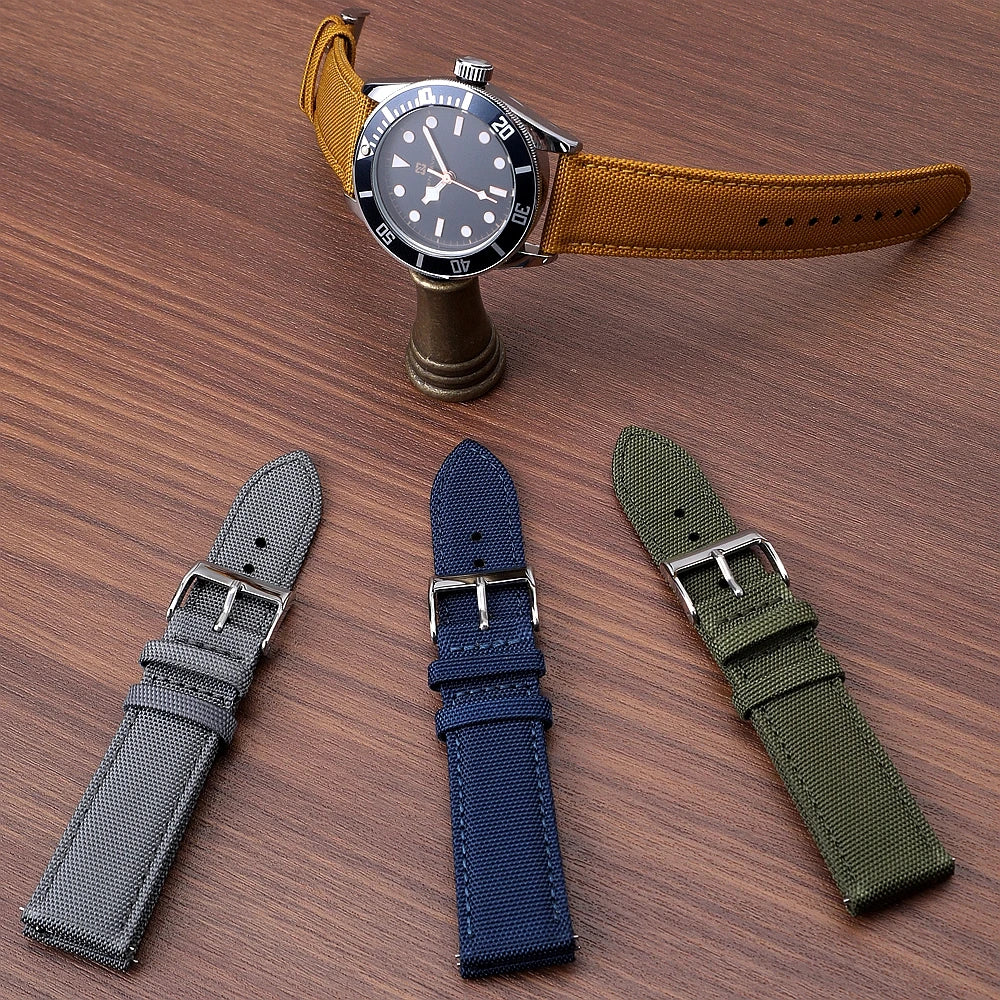 COROS Sailcloth Nylon Watch Band with Pin Buckle - Pin buckle straps on tabletop