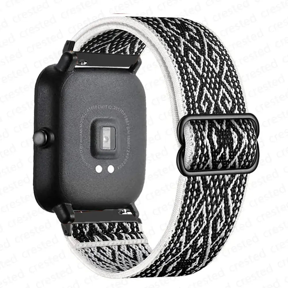 Adjustable Nylon Loop Band for Amazfit – Black / White Geometric
