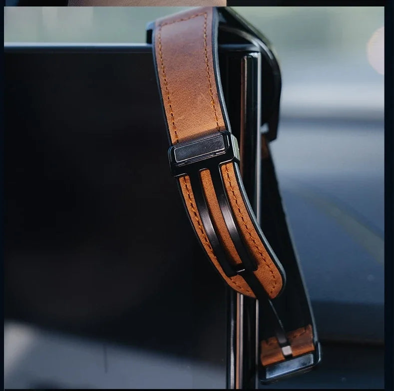 Garmin Leather and Silicone Magnetic Band — magnetic clasp in brown