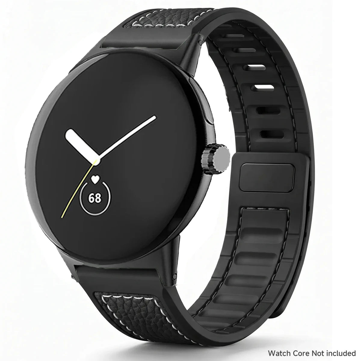 Black Google Pixel Watch 5, 4 and 3 45mm Litchi Leather Magnetic Band