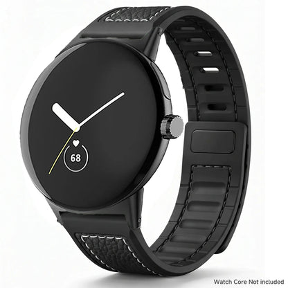 Black Google Pixel Watch 5, 4 and 3 45mm Litchi Leather Magnetic Band