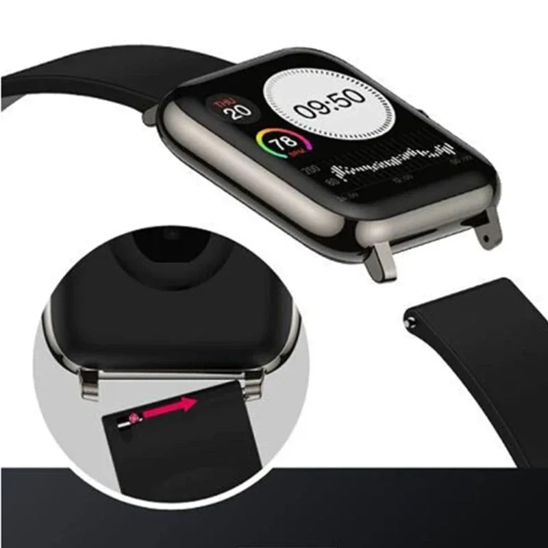 Motorola Moto Watch Bands Silicone Replacement Strap with Metal Buckle on a smartwatch.
