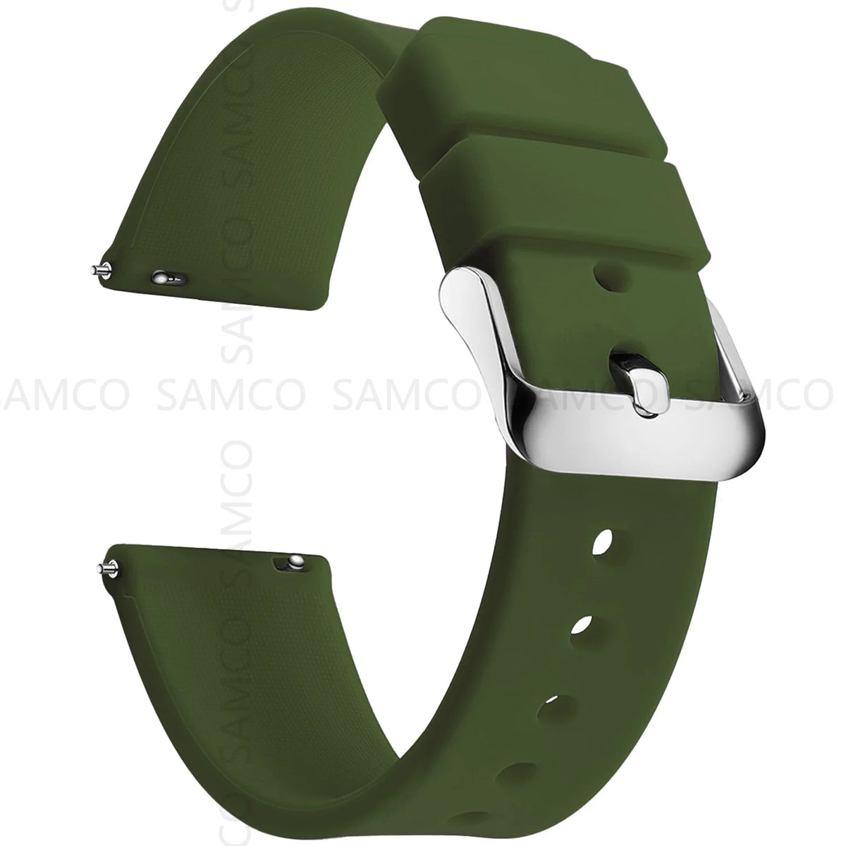 Garmin Curved-End Silicone Band in Army Green with Silver Buckle