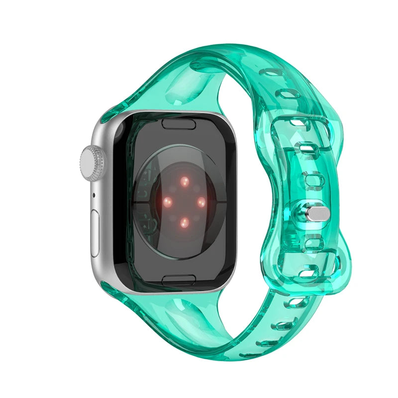 Transparent Rubber Apple Watch Band with Pin Closure in Clear Teal