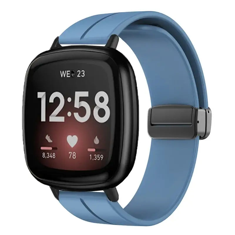 Fitbit Versa 3/4 & Sense 1/2 Magnetic Silicone Band - Blue gray band on watch