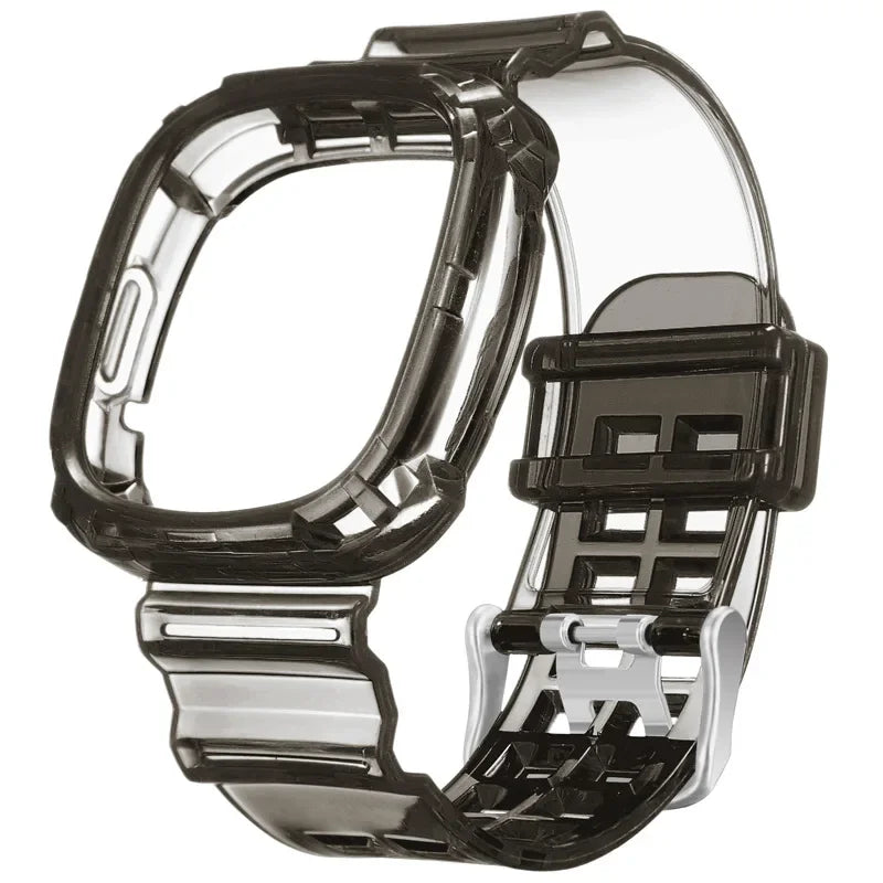 Smoke Black Fitbit Versa 4 and Versa 3 Clear Band with Built-In Case