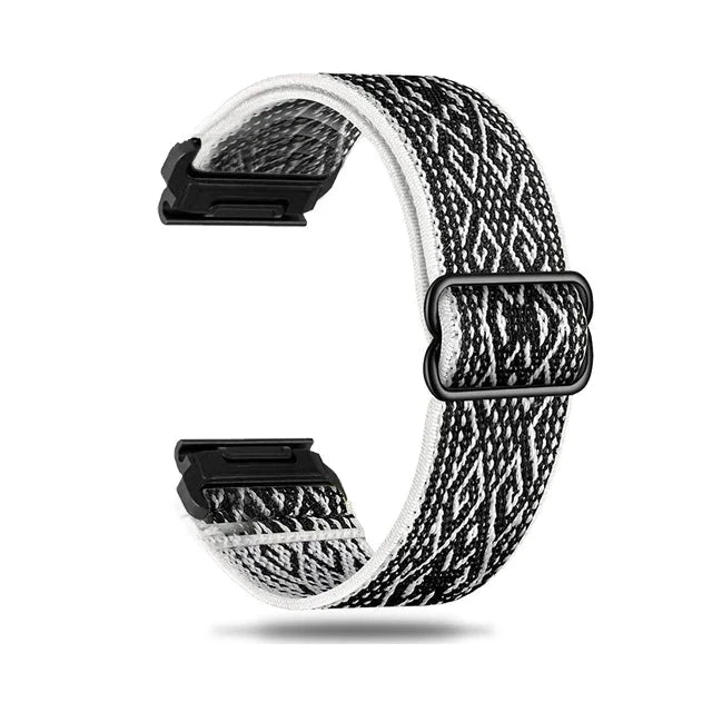 Bohemia White Garmin QuickFit 20/22/26mm Elastic Bohemian Woven Nylon Band