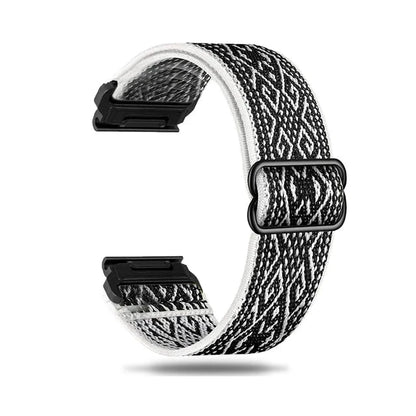 Bohemia White Garmin QuickFit 20/22/26mm Elastic Bohemian Woven Nylon Band