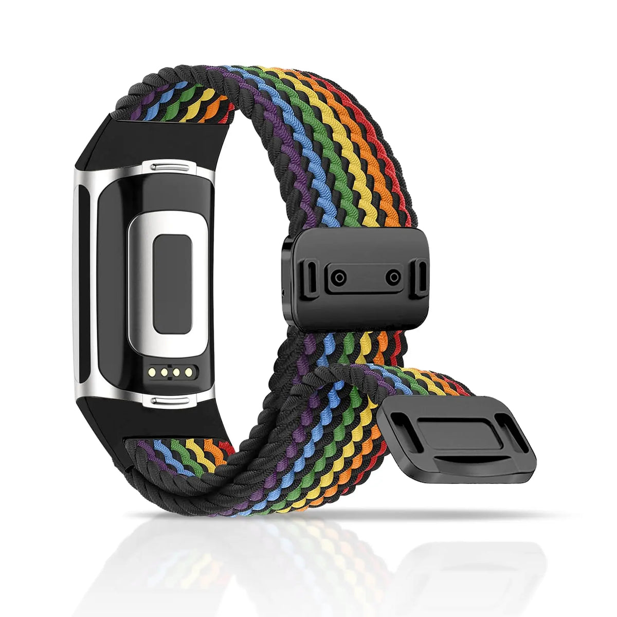 Black Rainbow Fitbit Charge 5 and 6 Braided Nylon Band with Magnetic Clasp