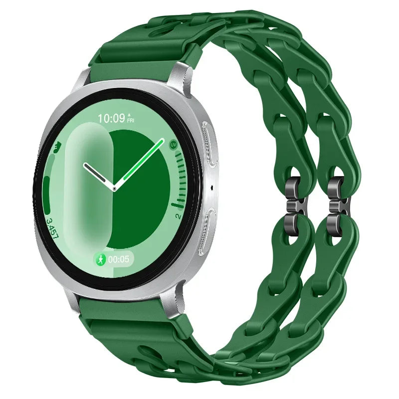 Samsung Galaxy Silicone Chain Watch Band – Watch8/Watch8 Classic/Watch9/Ultra/Ultra2 Multi in Alfalfa Grass Color.