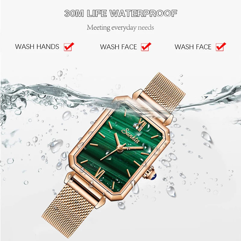 Women's Rectangular Quartz Watch with Mesh Band — Supplier water-resistance illustration