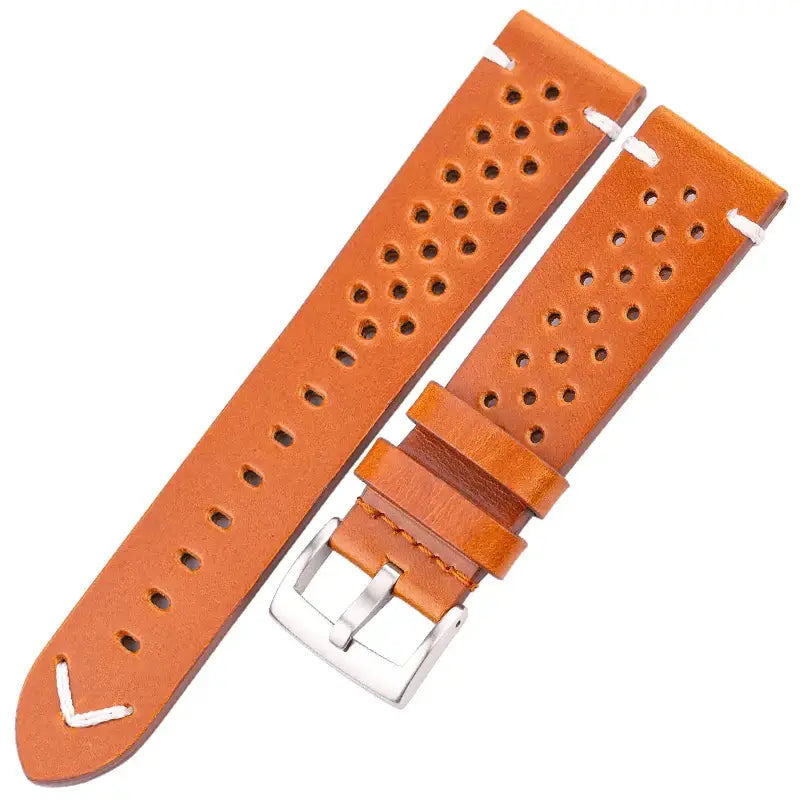 TicWatch Perforated Leather Band with V Stitch - Orange Brown / Silver Buckle