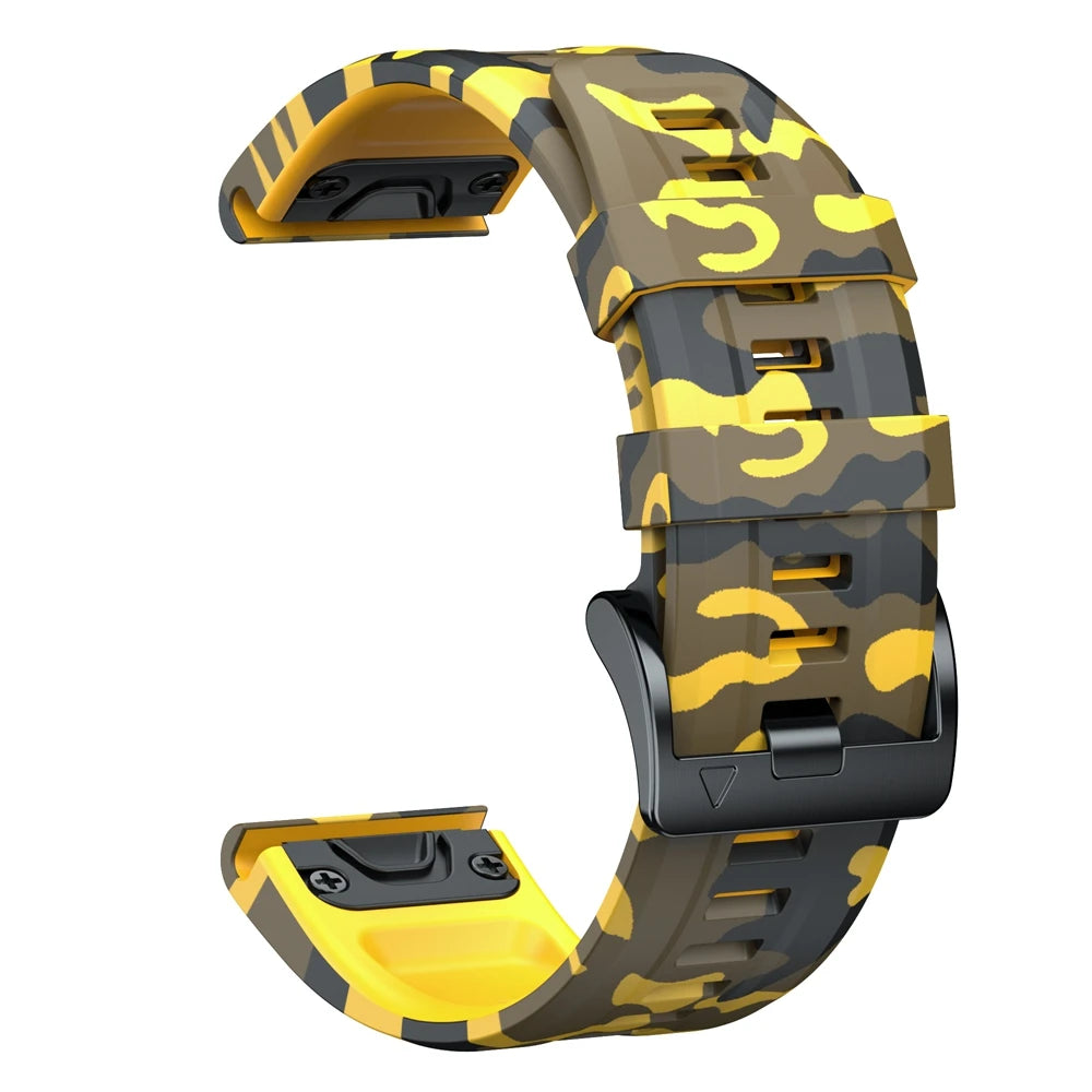 Yellow Camo Garmin QuickFit 22/26mm Silicone Band, Camo and Solid Colors