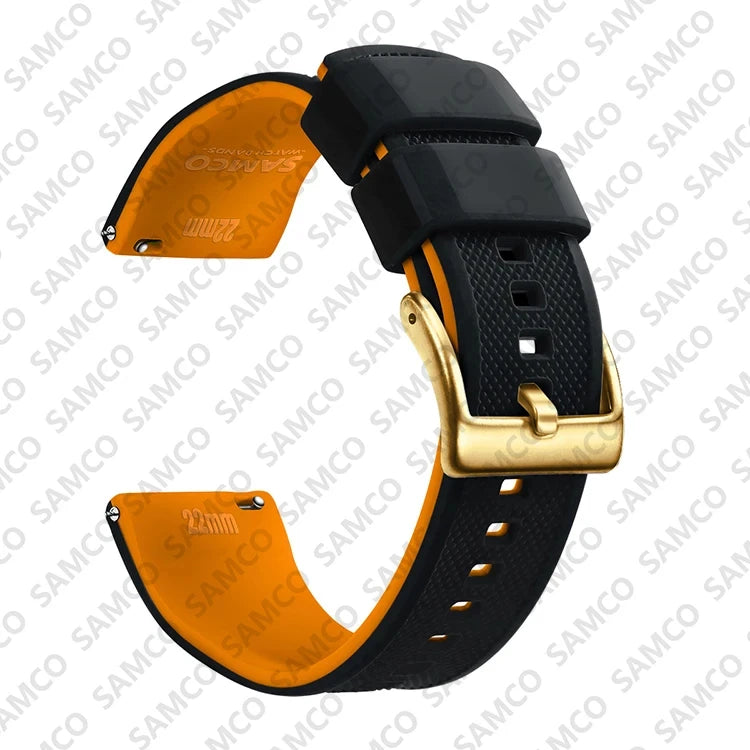 Motorola Moto Textured Silicone Band with Buckle Choices — Black / Orange / Gold Buckle