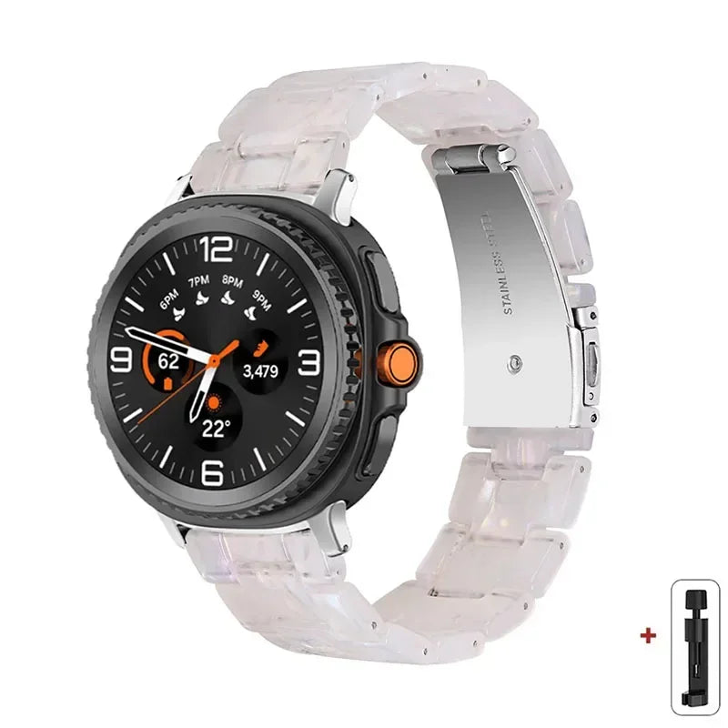 Samsung Galaxy Resin Link Watch Band - Tortoise Women Watch8/Watch8 Classic/Watch9 Ultra/Ultra2 with shell white color.