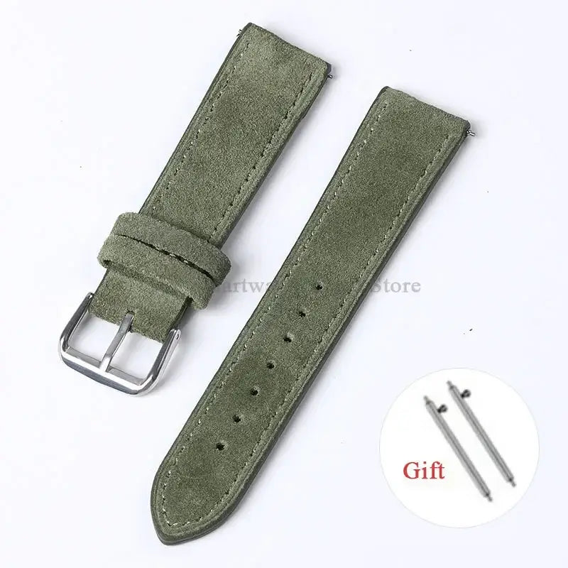 Amazfit Suede Leather Band with Buckle Options — Olive Green / Silver Buckle