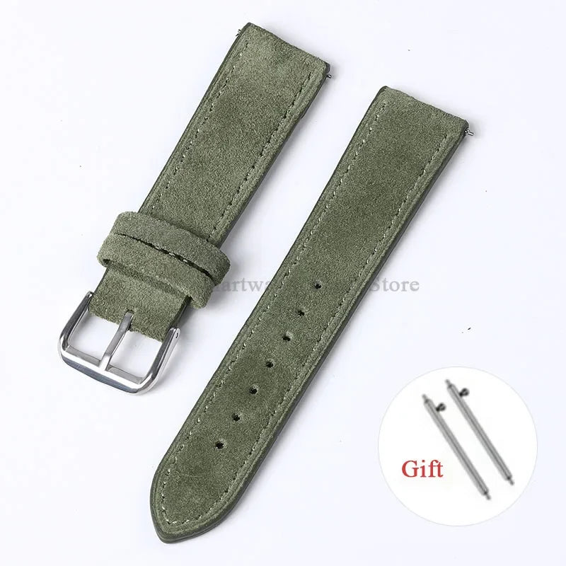 Motorola Moto Suede Leather Band with Buckle Options — Olive Green / Silver Buckle