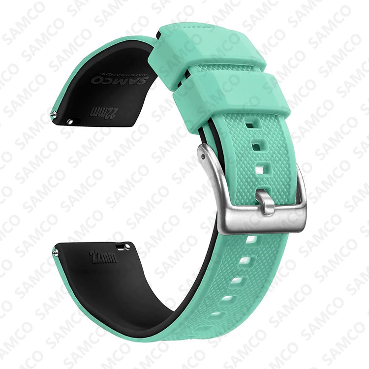 COROS Textured Silicone Watch Band with Buckle Choices - Mint / Black - Silver Buckle