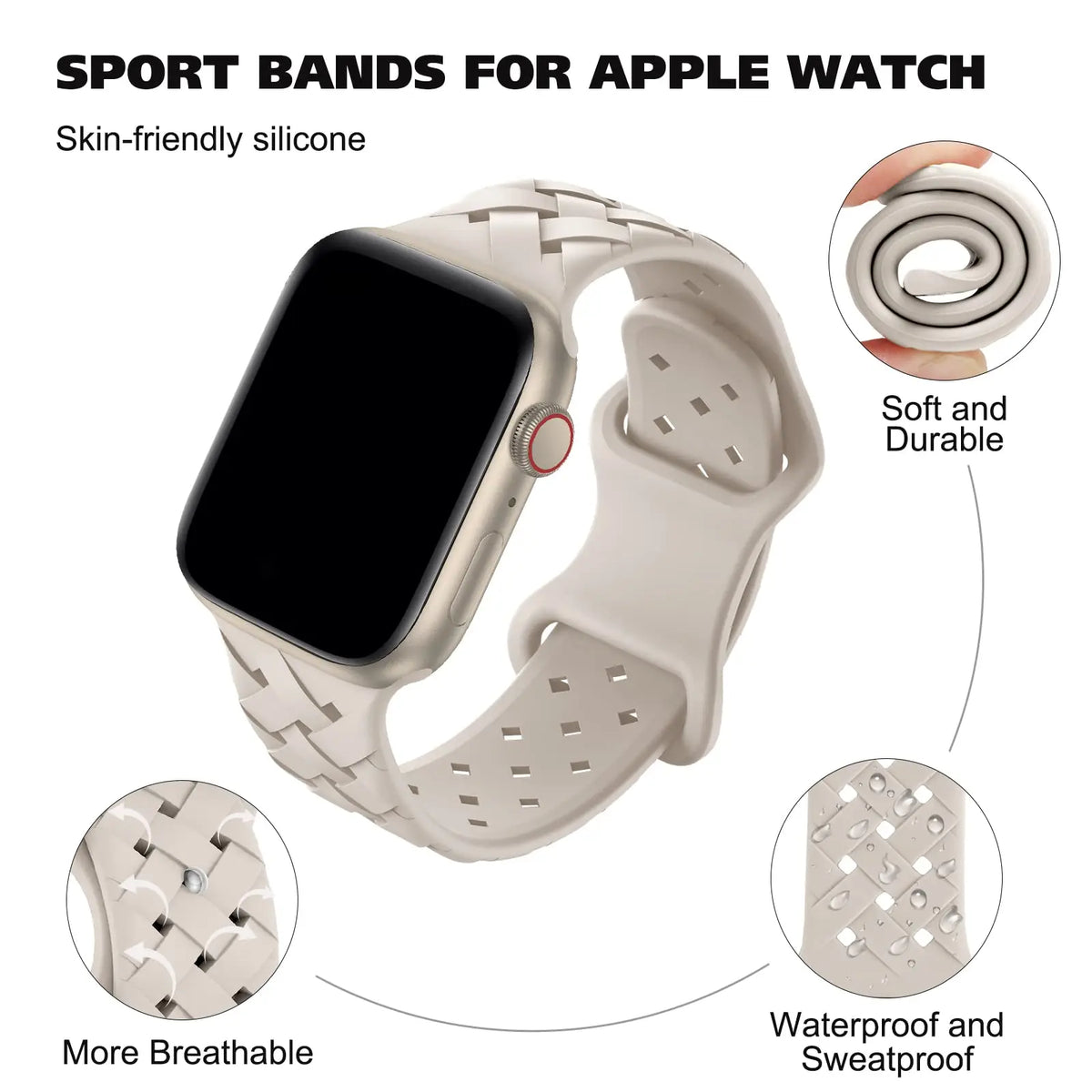 Silicone basket weave strap and flexible construction detail