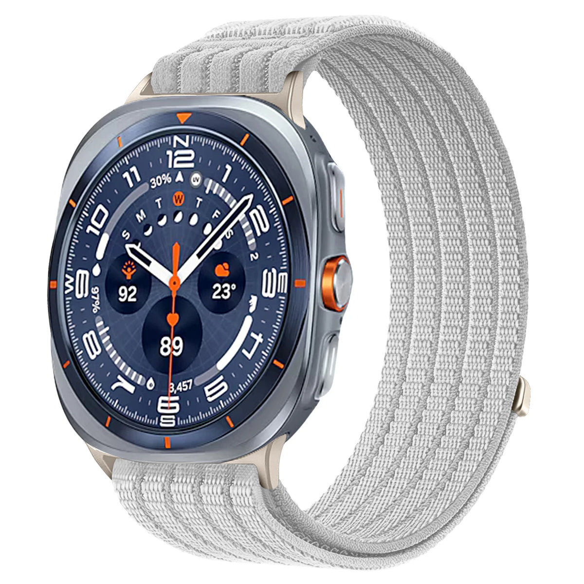 Samsung Galaxy Sport Nylon Woven Loop Watch Band – Watch8/Watch8 Classic/Watch9/Ultra/Ultra2 in grey with woven design