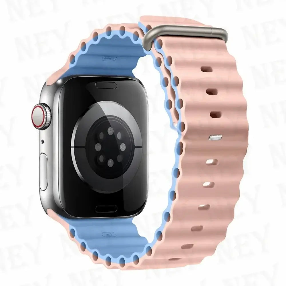 Pink / Blue tubular silicone Apple Watch band