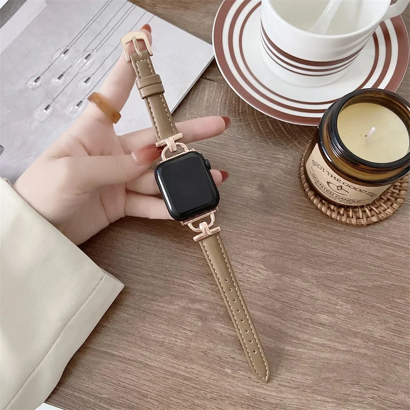 Rose Gold / Taupe slim leather Apple Watch band with decorative connectors