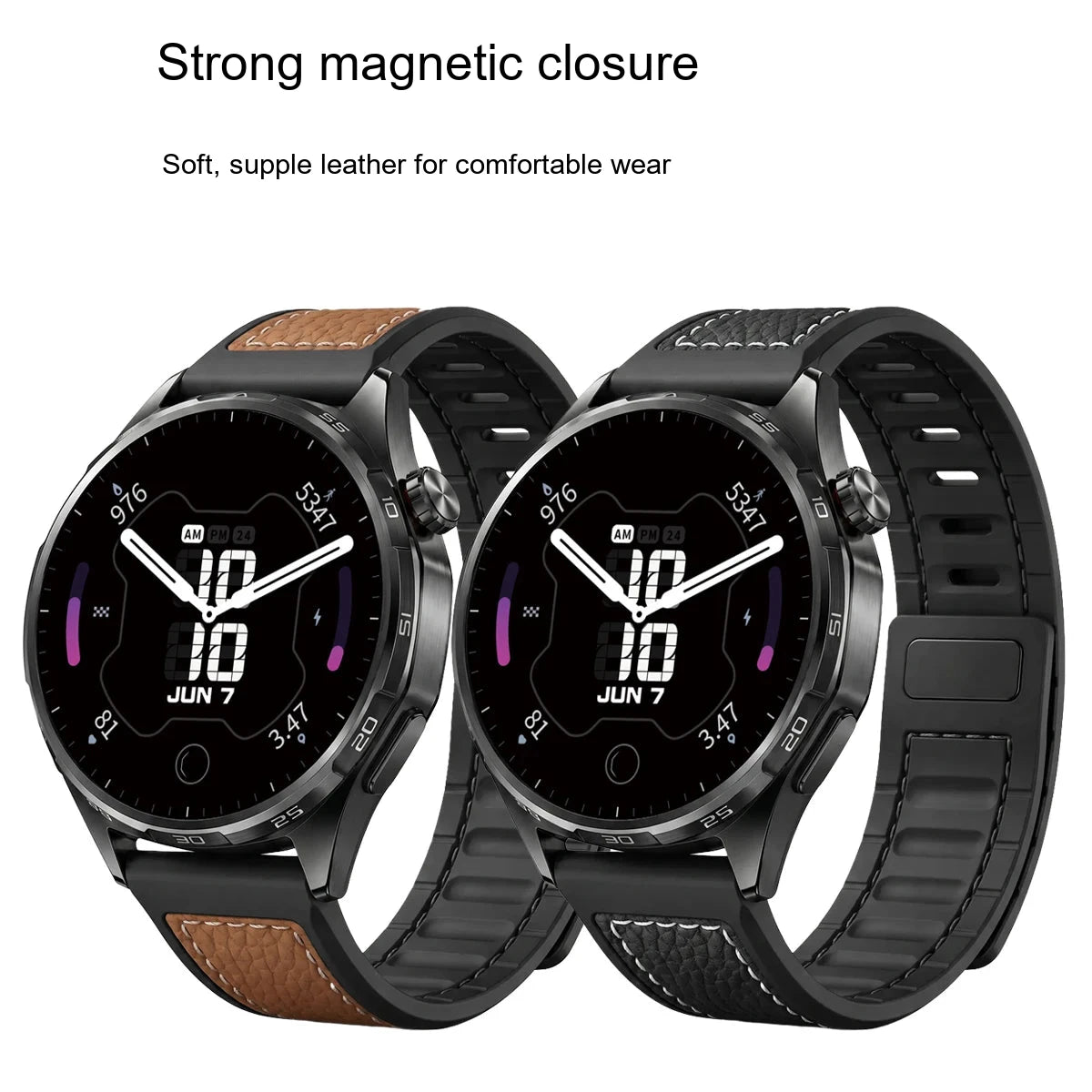 Google Pixel Watch 5, 4 and 3 45mm Litchi Leather Magnetic Band — band detail