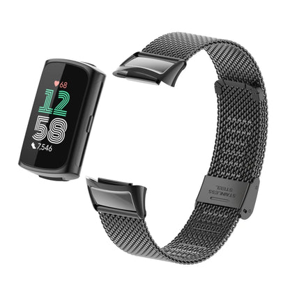 Black Fitbit Charge 5 and 6 Stainless Steel Mesh Band with Clasp