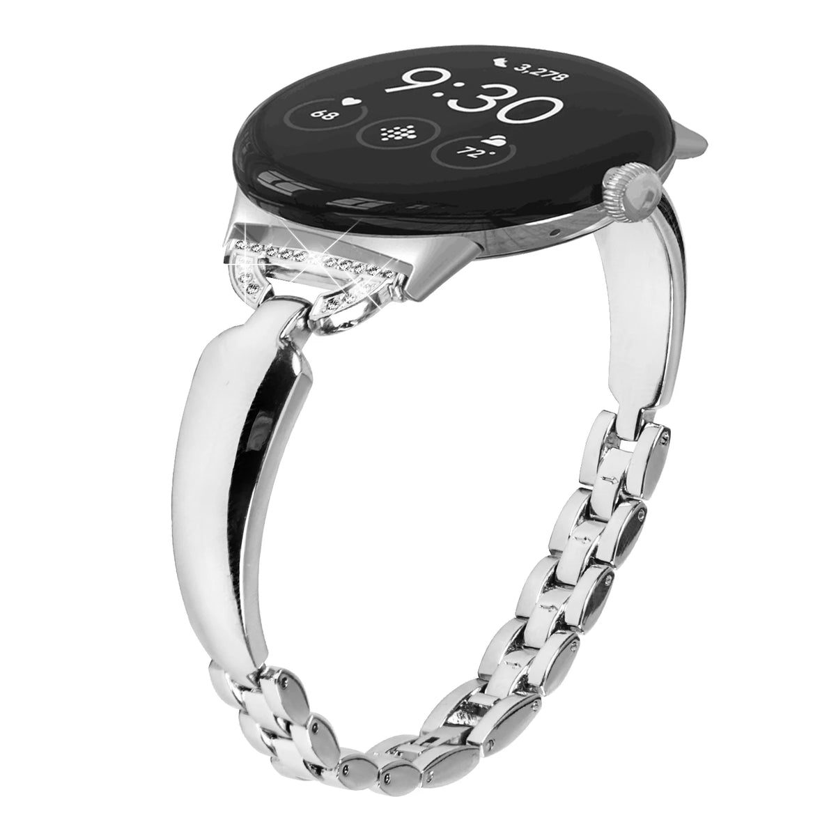 Silver Google Pixel Watch 5, 4 and 3 41mm Slim Bling Chain Bracelet Band