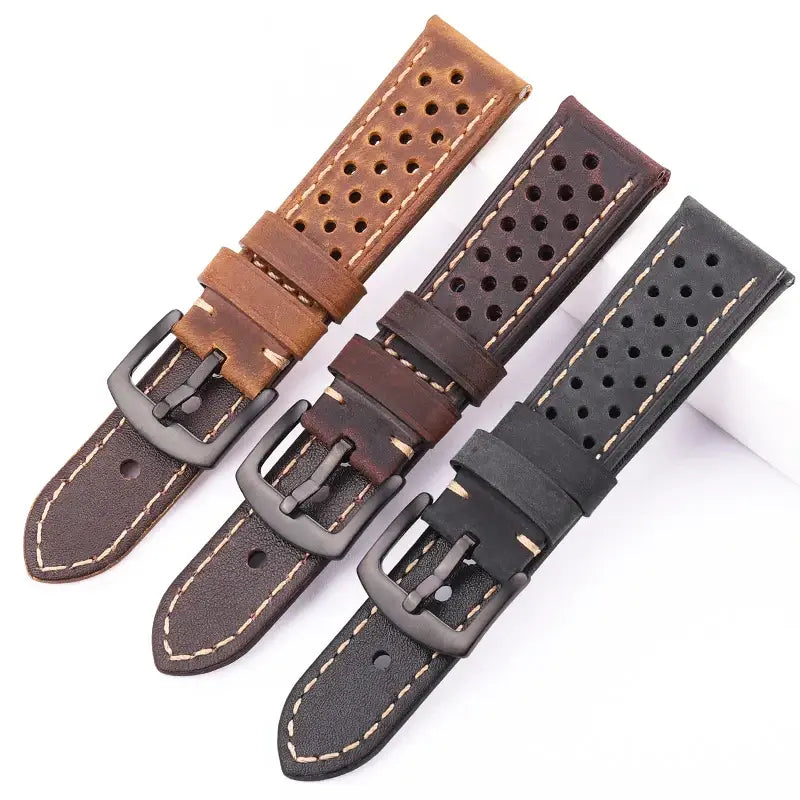 Brown, coffee brown and black perforated leather bands