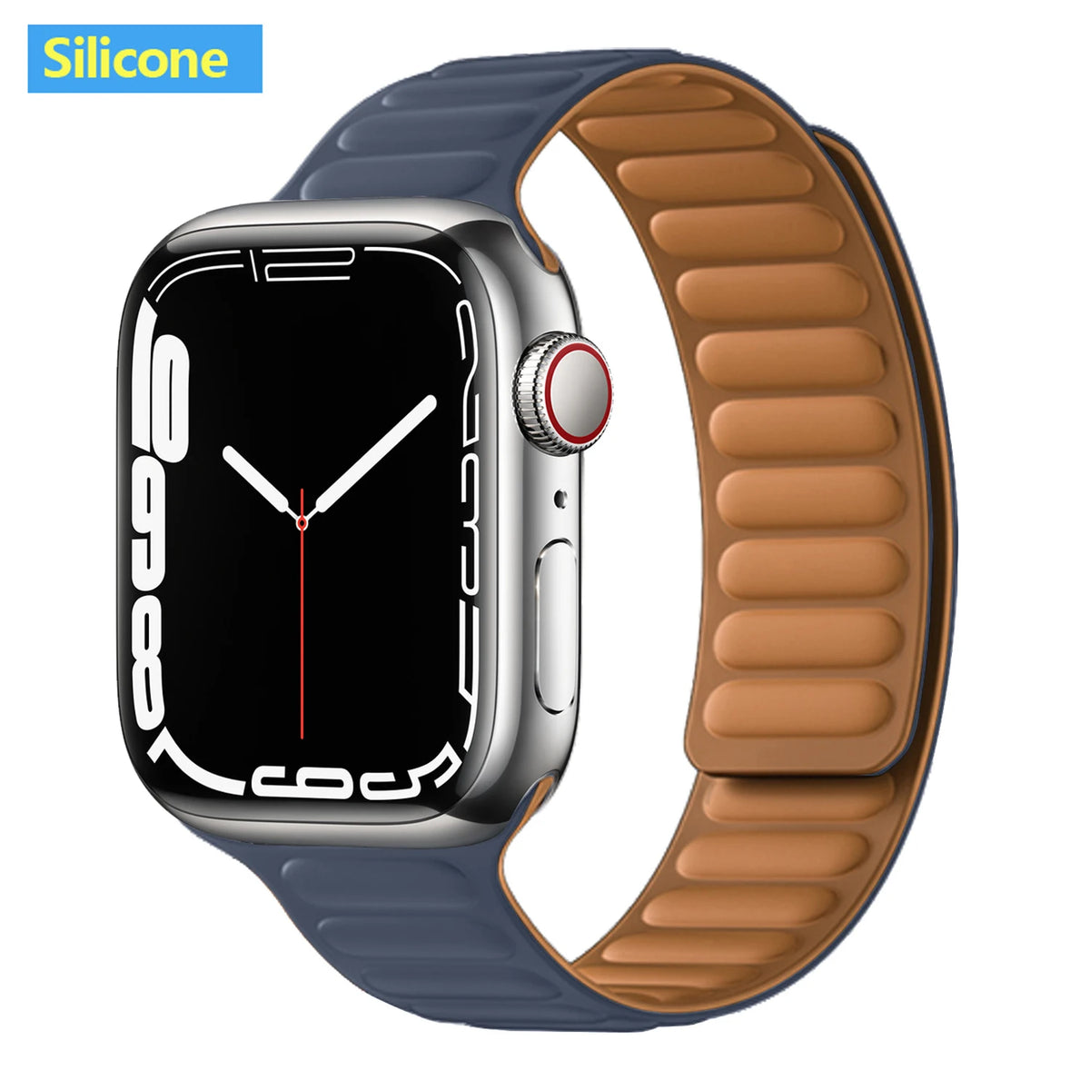 Magnetic Apple Watch Link Band - Leather & Silicone in Silicone / Navy Blue