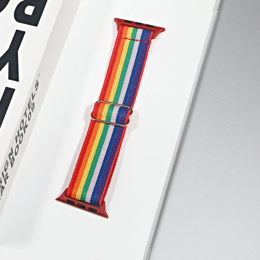 Stretch Nylon Apple Watch Loop - Solid & Patterned in Rainbow Stripe