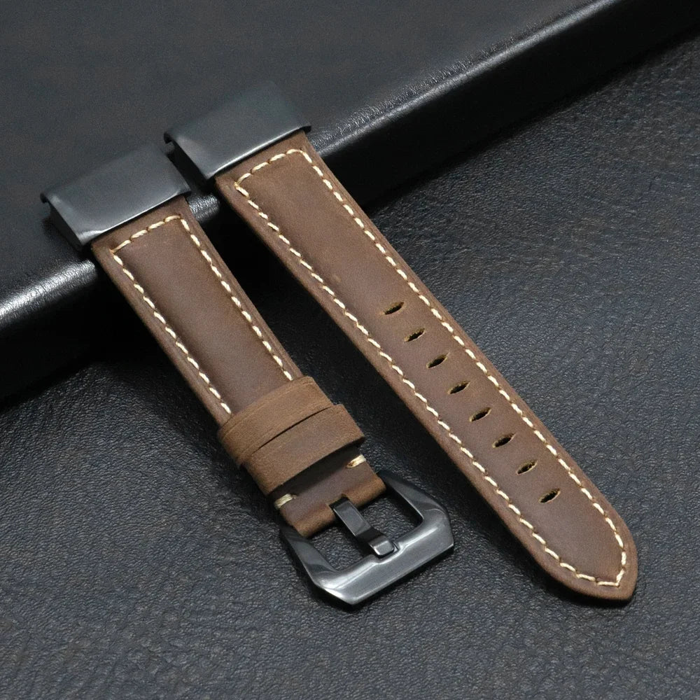 Garmin QuickFit Stitched Leather Buckle Band in Matte Brown / Black