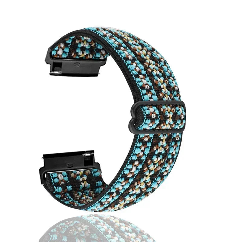 OnePlus Smartwatch Nylon Loop Band - Breathable Sport Strap Replacement in black, turquoise, and brown fabric.