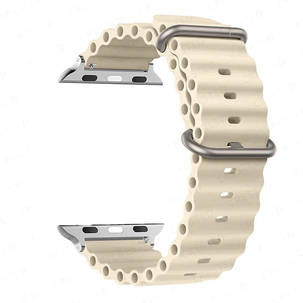 Ribbed Silicone Apple Watch Band - Solid & Two-Tone in Cream