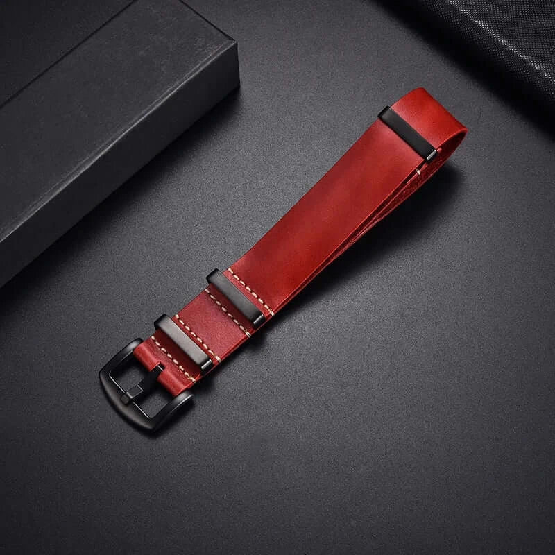 Samsung Galaxy Watch Leather Pass-Through Band in Red / Black Buckle