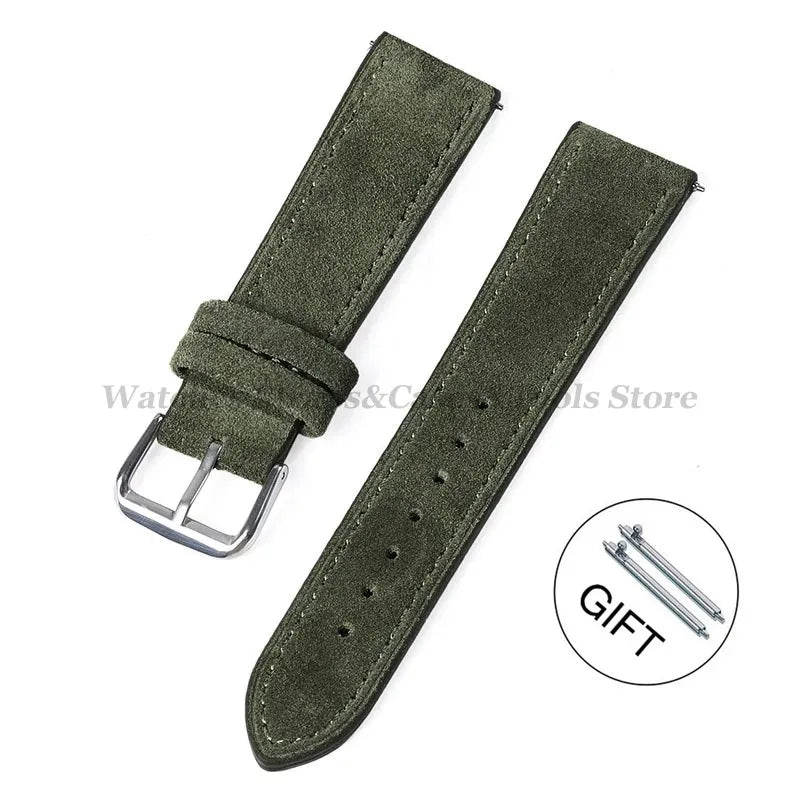 COROS Suede Leather Band with Tonal Stitching – Olive Green