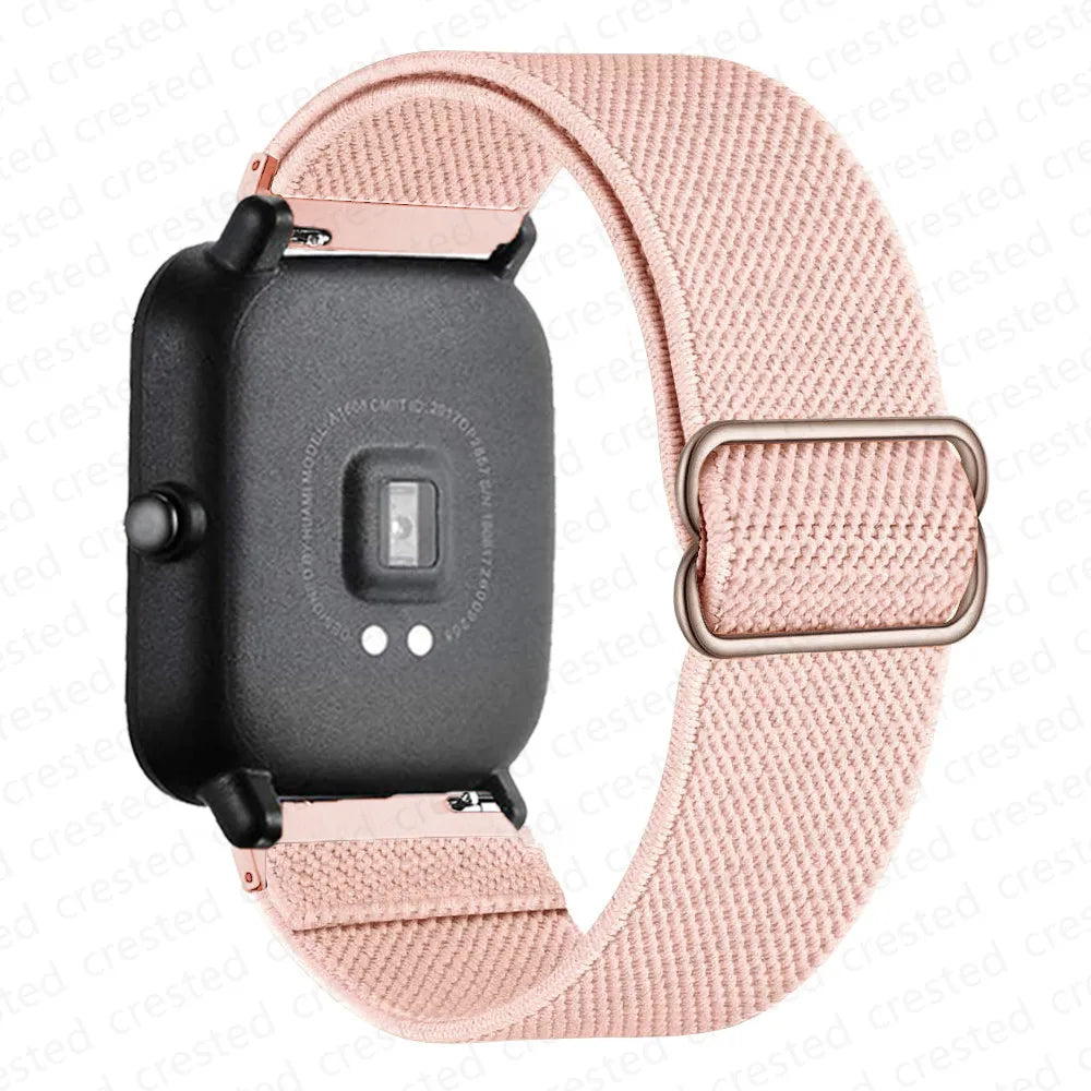 OnePlus Smartwatch Nylon Loop Band - Breathable Sport Wrist Strap in soft pink elastic fabric for daily wear.