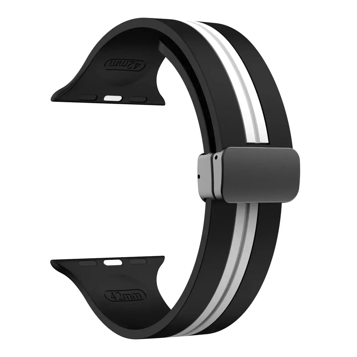 Black / White - Black Clasp striped silicone Apple Watch band with magnetic clasp