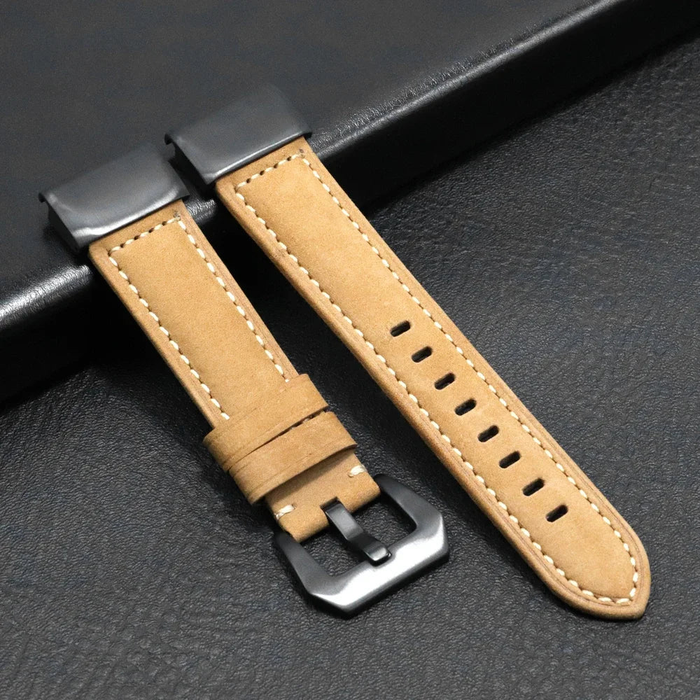 Garmin QuickFit Stitched Leather Buckle Band in Tan / Black