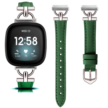 Green Fitbit Versa 4, Versa 3, Sense 2 and Sense Slim Leather Band, D-Link
