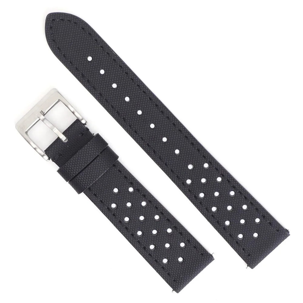 Garmin 18/20/22mm Quick Release Perforated Sailcloth Rally Band in Black with Silver Buckle